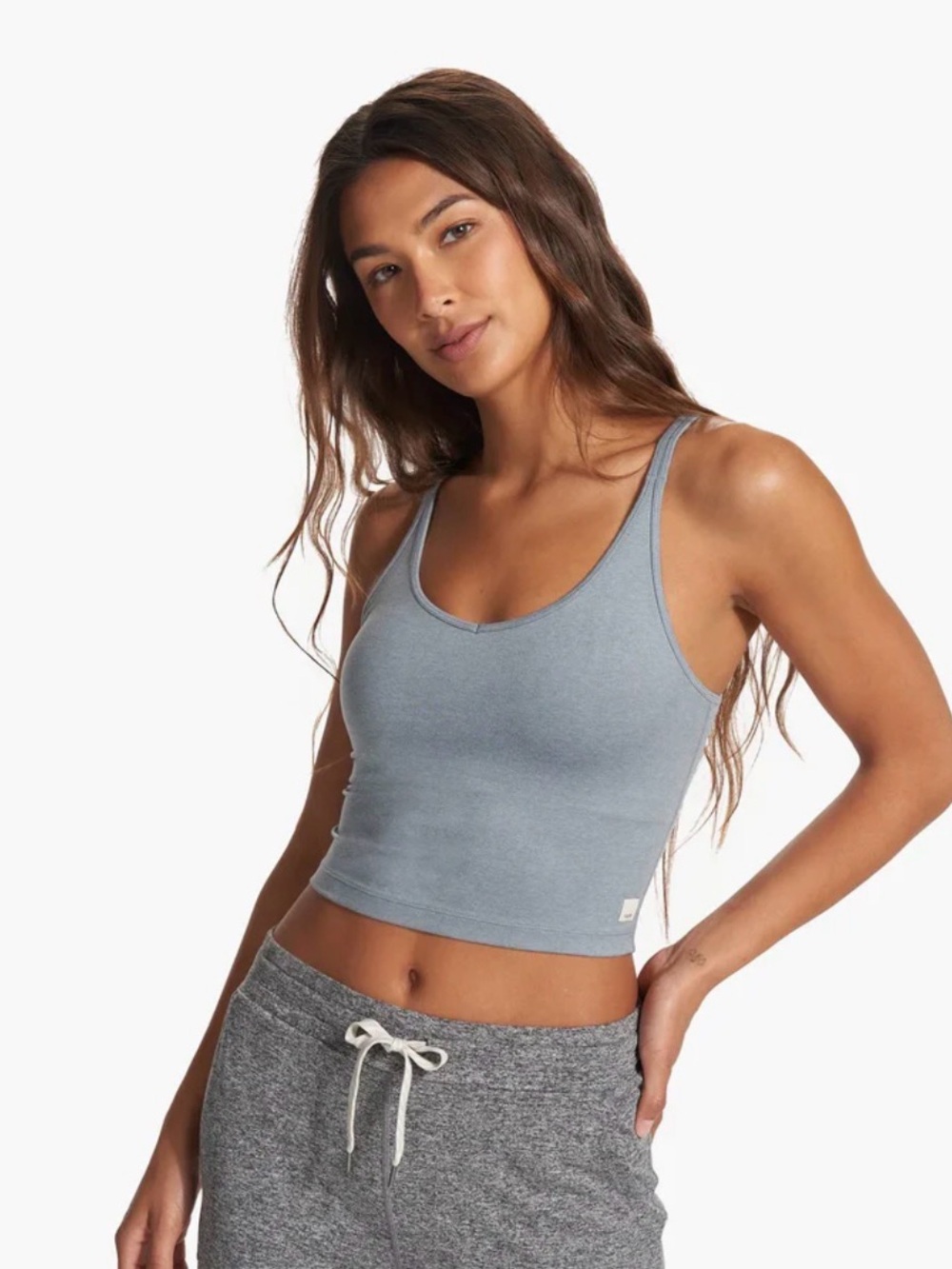 Size S Vuori Halo Performance Crop Tank in Light Blue